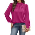 thumbnail image 6 of WTOBBY Women's Fashionable Elegant Top with Chest Pleated Detail and Stand Collar, Long Sleeve Solid Color Design, Perfect for Stylish Outfits and Formal Casual Wear,Hot Pink 2XL, 6 of 6