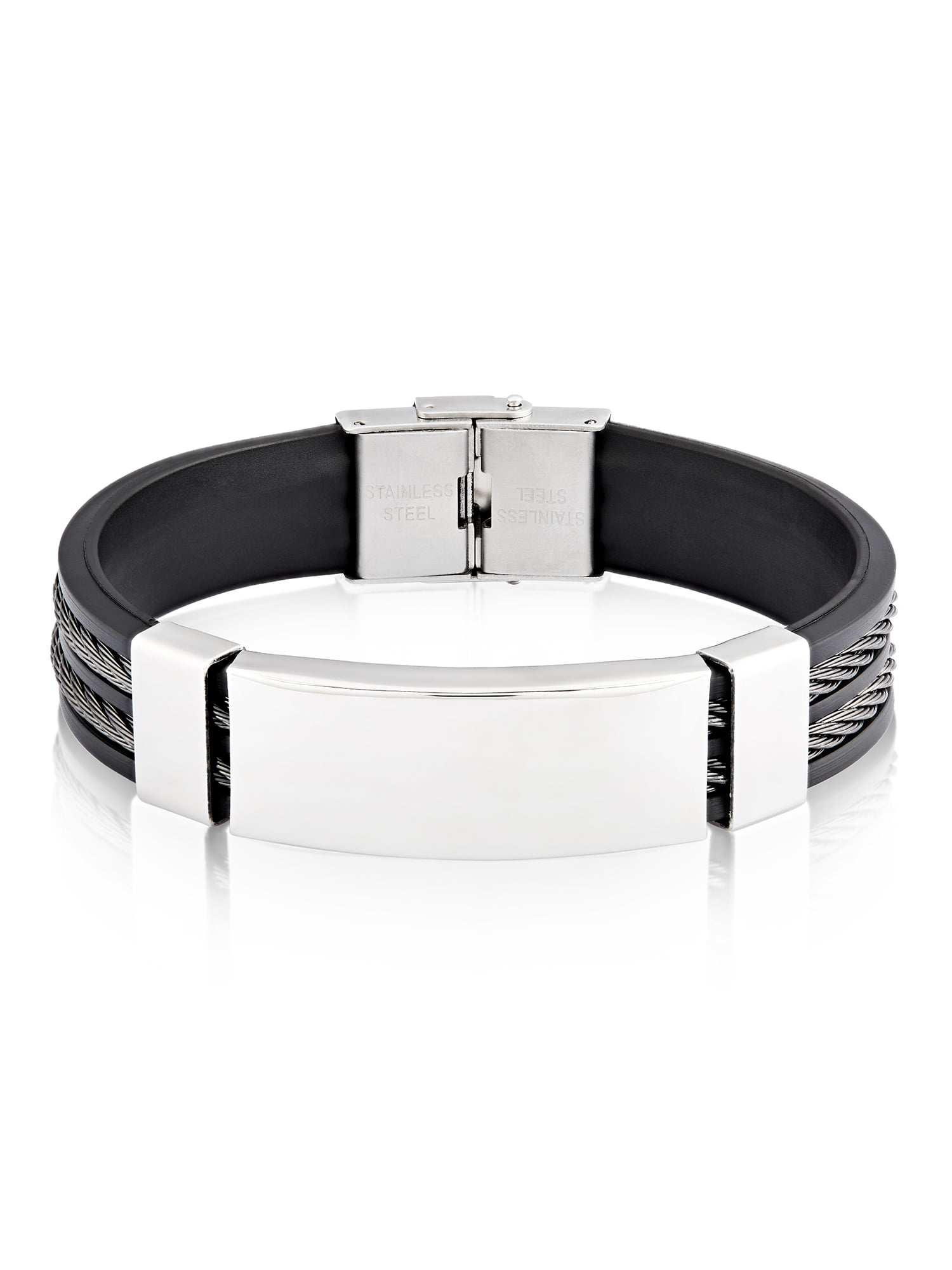 Stainless Steel Black Silicone Bracelet for Men for Boys Inlaid with Steel Cable