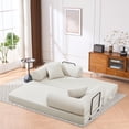 thumbnail image 2 of Leumius 4‑in‑1 Futon Sofa Bed,Modular Corduroy Sofa Couch with Fixed-Shape Frame & Removable Armrests,Folding Mattress Couch for Living Room, Office, Apartment,Beige, 2 of 7