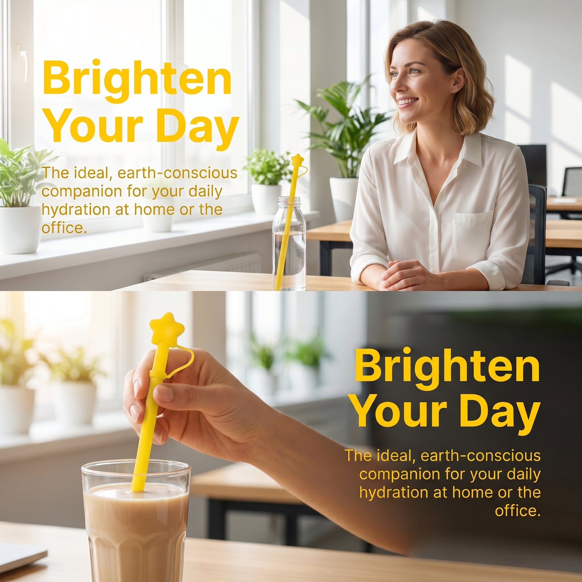 Unique Bargains 6Pcs Reusable Silicone Straws Drinking Straws Yellow