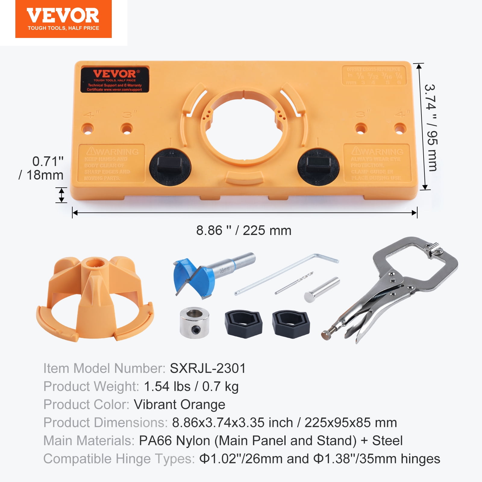 SKYSHALO Concealed Hinge Jig, Hinge Drilling Tool Set, PA66 Nylon and Steel Material, Suitable for Face Frame Cabinet Cupboard Door Hinges, DIY Tools for Cabinet Door Installation