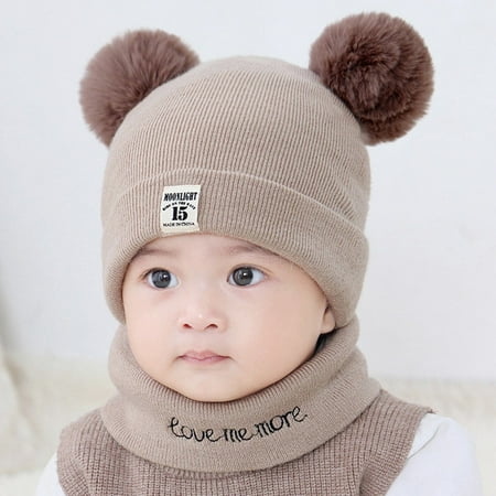 

Shpwfbe Baby Boy Girl Pom Winter Warm Knit Crochet Beanie Cap Scarf Set Kids Hats