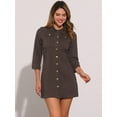 thumbnail image 3 of DARING DIVA 3/4 Sleeve Button Down Denim Shirt Dress XS Brown, 3 of 6