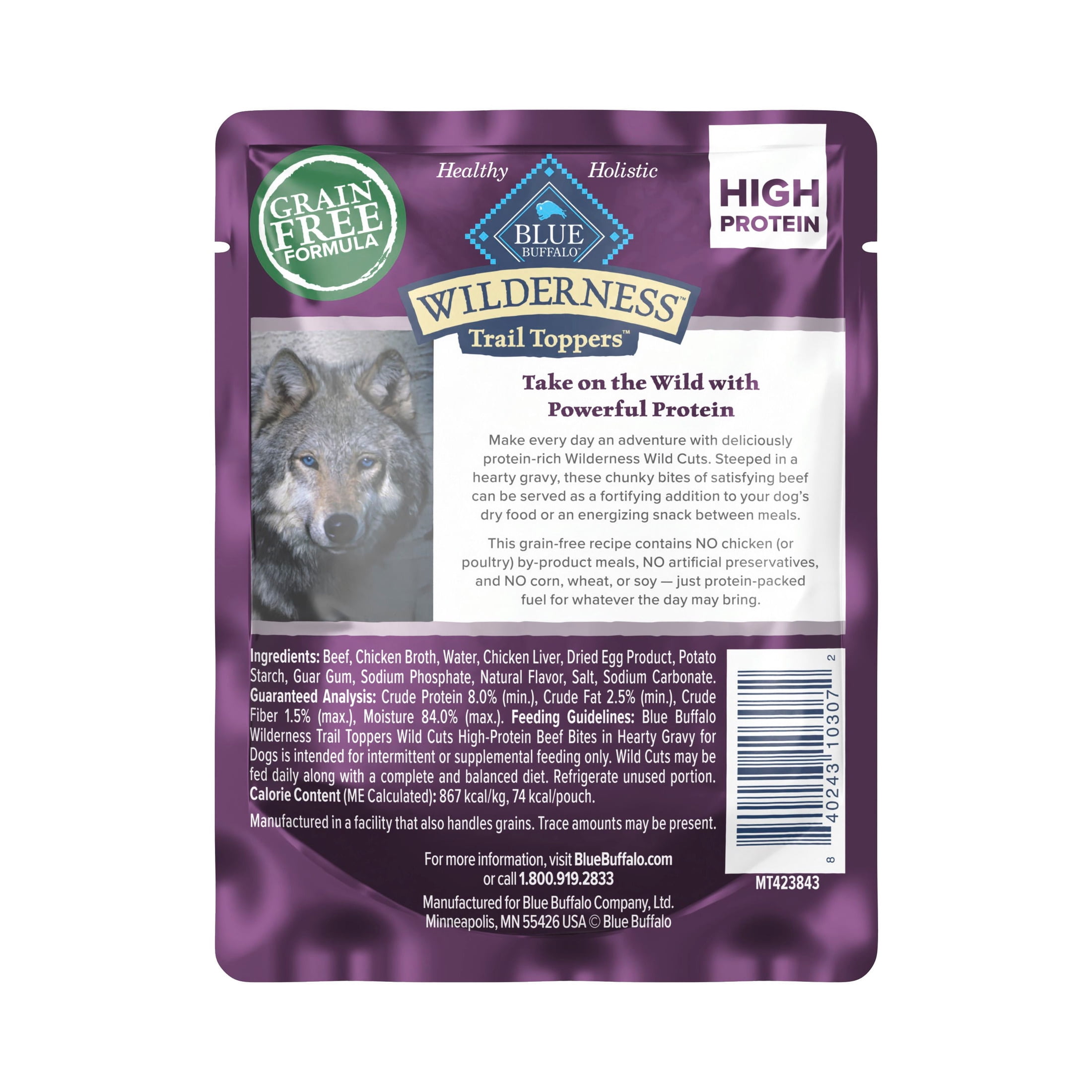 (12 pack) Blue Buffalo Wilderness Trail Toppers Wild Cuts Wet Dog Food, Grain-Free, Beef, 3oz Pouch