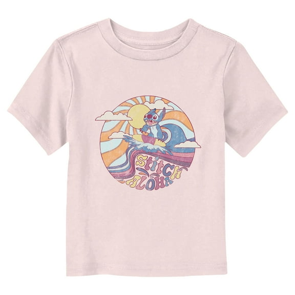 Toddler's Lilo & Stitch Aloha Distressed Surf Circle Graphic Tee Light Pink 4T