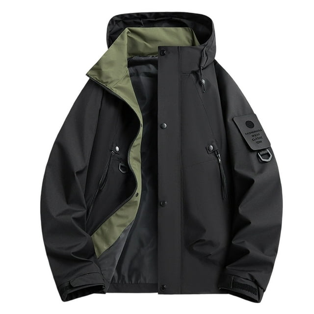WRKEKC Heavy-Duty Waterproof Work Jacket Windproof Hooded Long Sleeve Rugged Raincoat for Outdoor Construction and All-Weather High-Visibility Work Commute Black 3XL