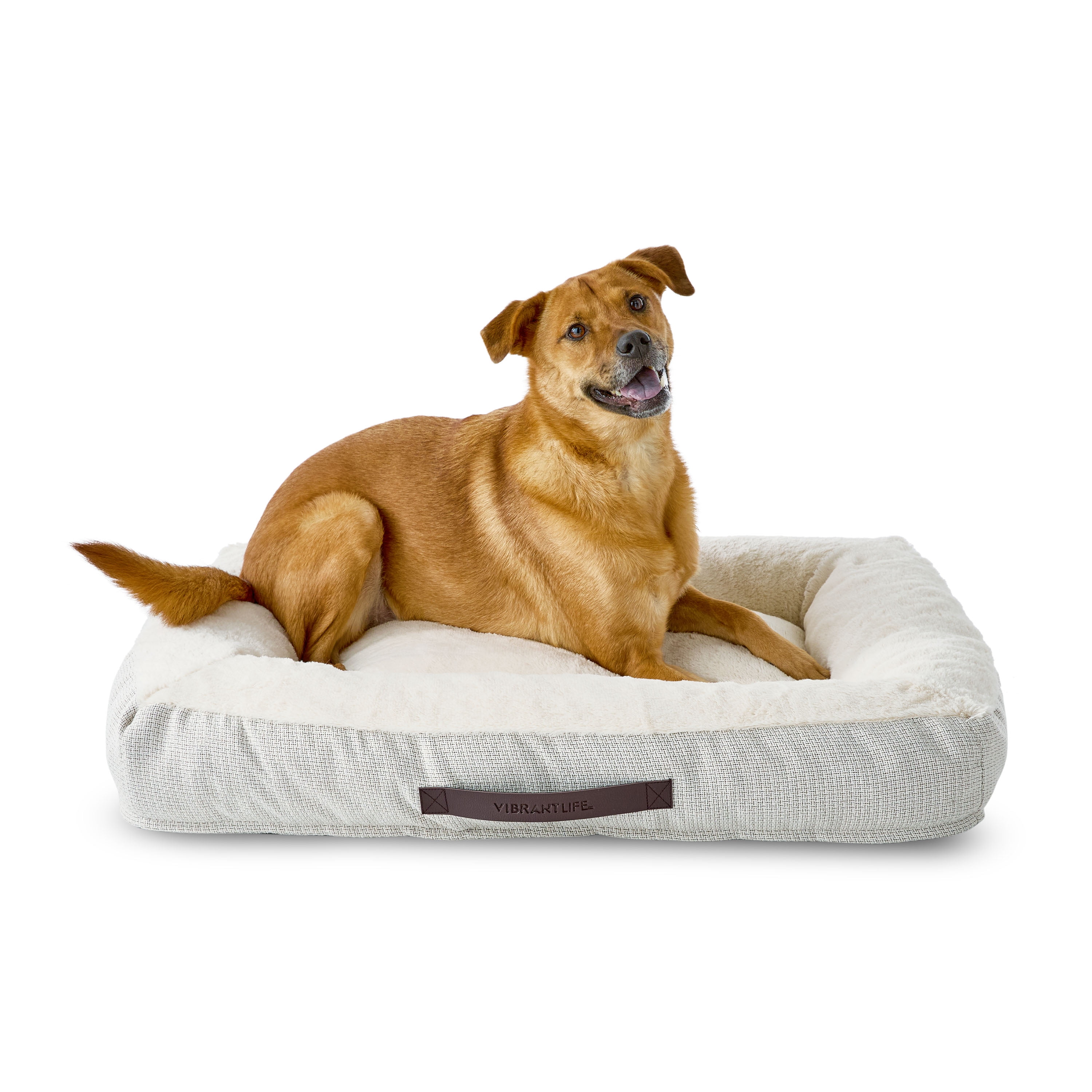 Vibrant Life Large Orthopedic Bolster Dog Bed, Ivory, 29" x 38"