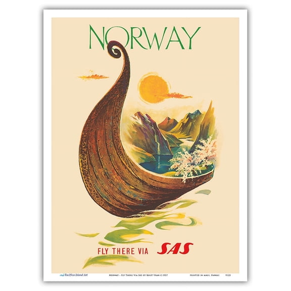 Norway - Fly There Via SAS Scandinavian Airlines System - Vintage Airline Travel Poster by Knut Yran c.1957 - Master Art Print (Unframed) 9in x 12in