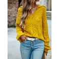 thumbnail image 6 of Arvbitana Women's Loose Knit Sweater Hollow-Out Long Sleeve Lapel Pullover Jumper Tops Teen Girls Casual Solid Color Knitwear, 6 of 8