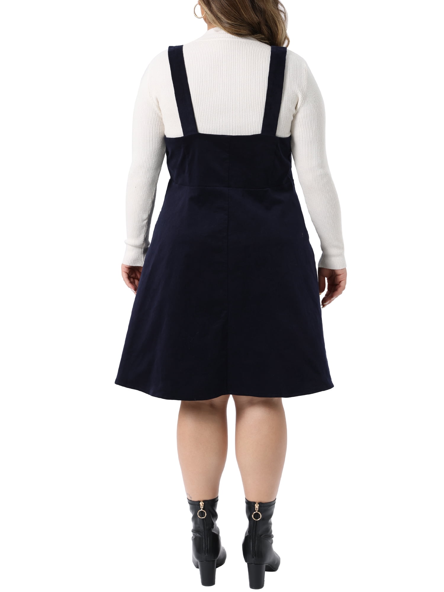 DARING DIVA Women's Plus Size Corduroy Adjustable Strap Suspender Skirt 1X Dark Blue