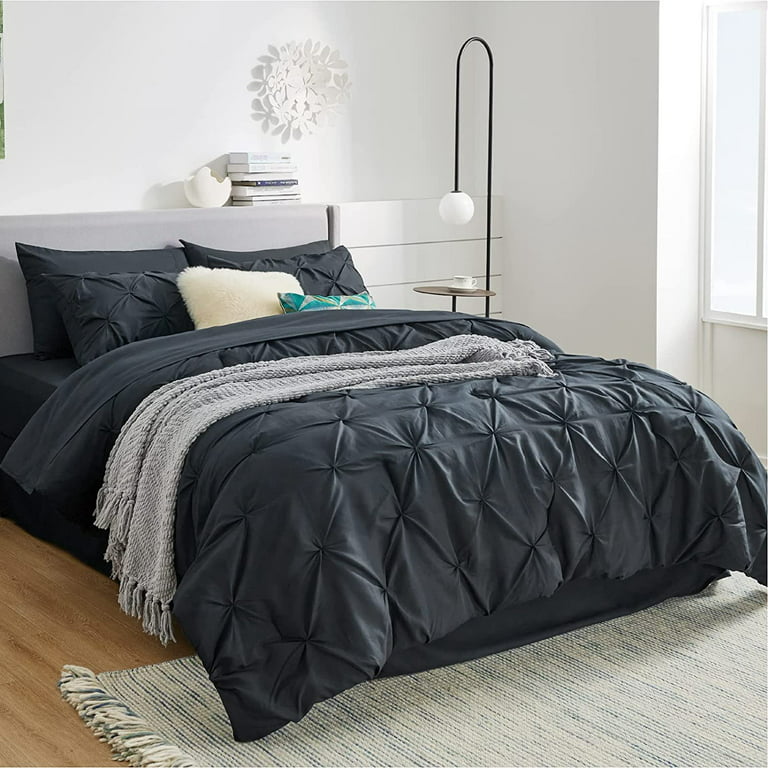 Bedsure Queen Comforter Set - 7 Pieces Comforters Queen Size Grey, Pintuck  Bedding Sets Queen for All Season, Bed in a Bag with Flat Sheet and Fitted