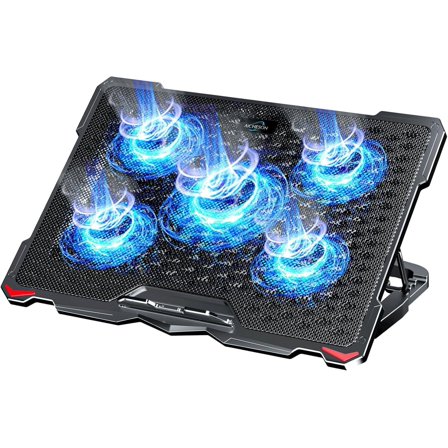 Laptop Cooling Pad 5 Fans Up to 17.3 Inch Heavy Notebook Cooler, Blue LED Lights, 2 USB Ports, S035, Blue-5fans