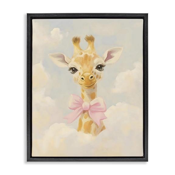 Stupell Industries Charming Giraffe In The Clouds Black Framed Floater Canvas Wall Art, design by The Prints Vibe