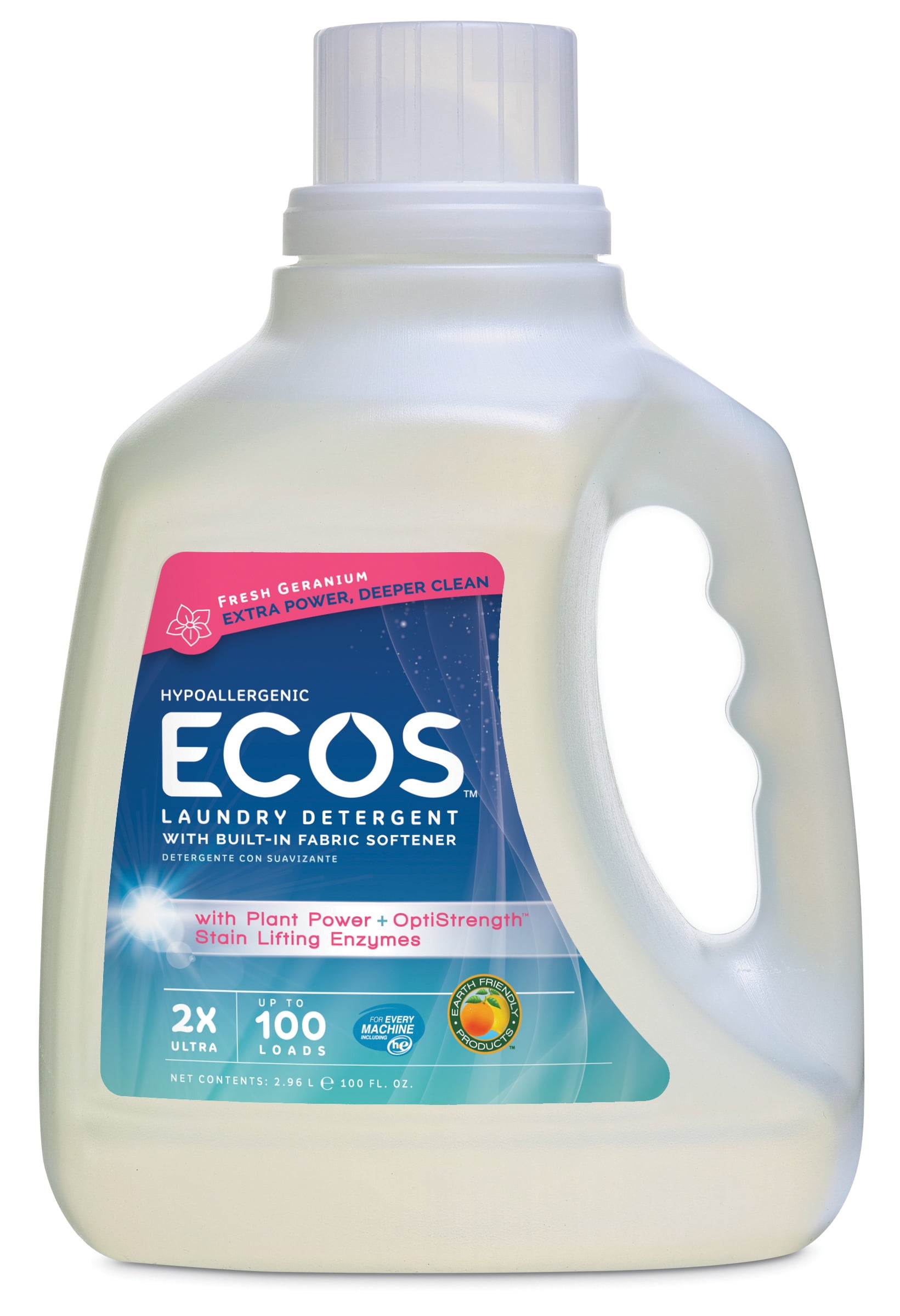 ECOS 2X Ultra Liquid Laundry Detergent, Fresh Geranium, 100 Oz, 100