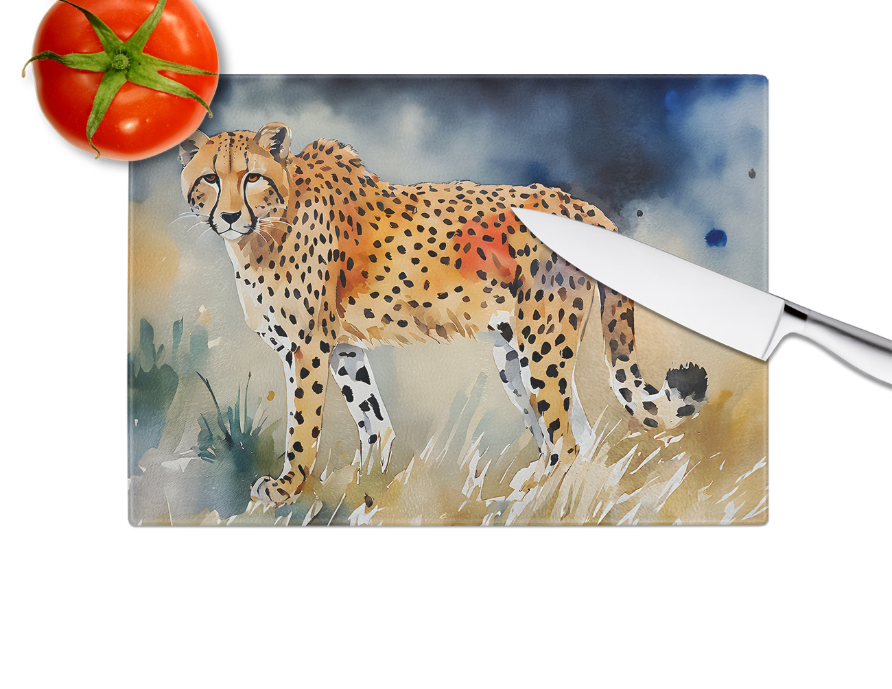 Cheetah Glass Cutting Board Large 12 in x 15 in