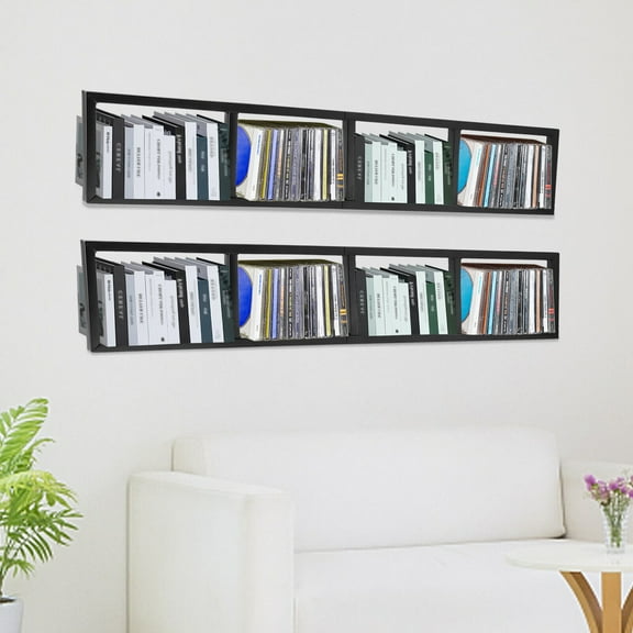 2x Floating Shelf Wall-Mounted CD DVD Rack Media Storage Rack Organizer Shelves Black 34.2*6.2