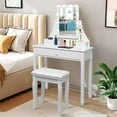 thumbnail image 2 of Pemberly Row Contemporary MDF and Pine Vanity Table Set with 3 Drawers in White, 2 of 12