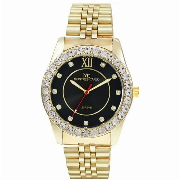 42mm Montres Carlo Men's Luxury Analog Fashion Dress Metal Band Sports Watch (Gold/Black)