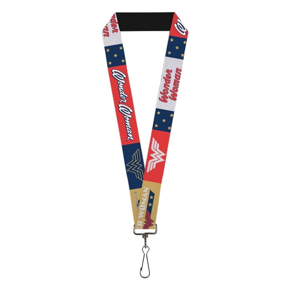 DC Comics Lanyard, Wonder Woman Americana Text and Logos Collage Red White Blue , Elastic