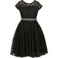 thumbnail image 1 of Little Girl Cap Sleeve Lace Skater Stone Belt Flower Girls Dresses (19JK88S) Black 2, 1 of 4