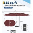 thumbnail image 2 of Twister.CK Parasol de Patio 15 Pieds avec Base Incluse, Parasol Rectangulaire Double Face avec Base Croisée et Sac de Sable pour Piscine Jardin, Rouge Vin, 2 of 9