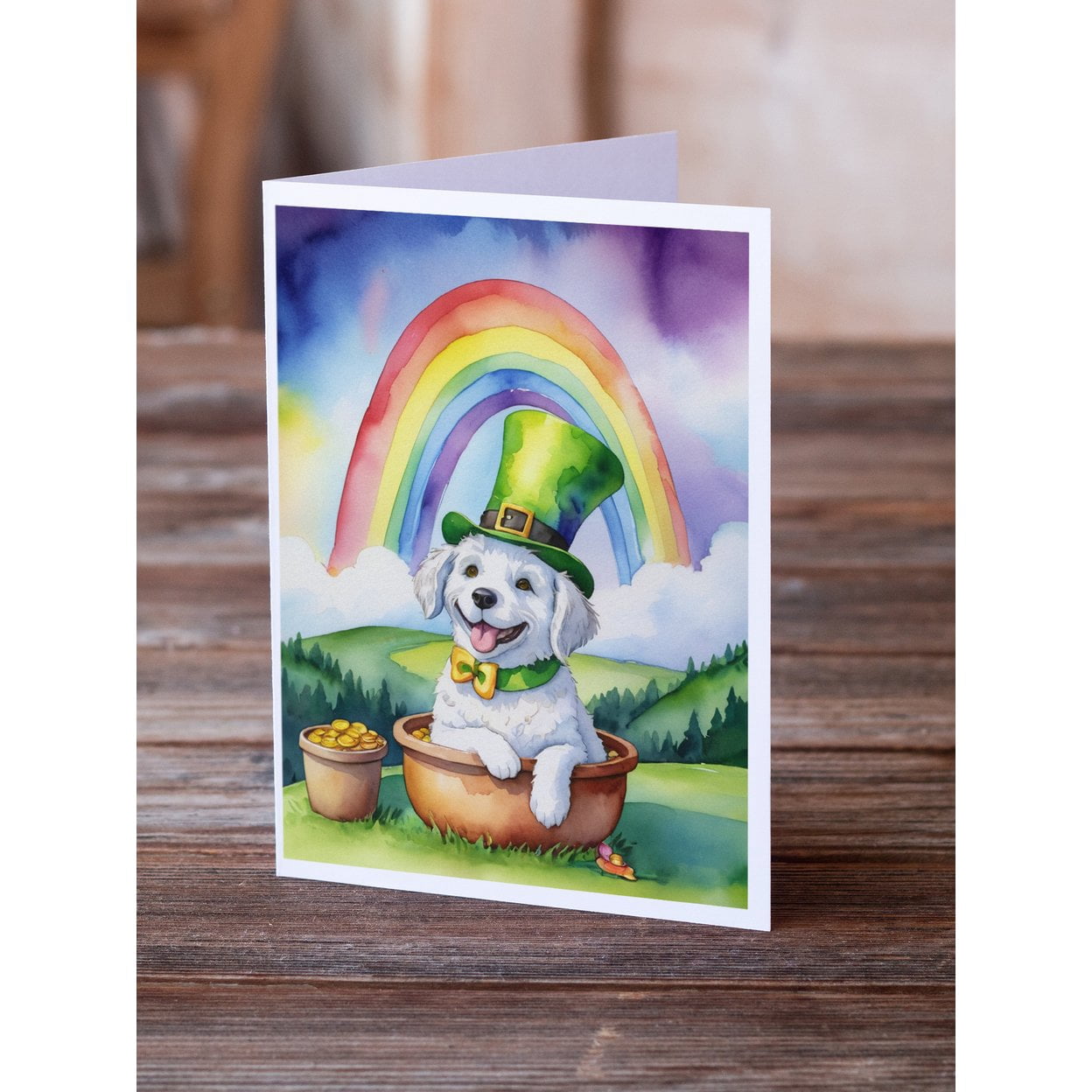 Kuvasz St Patrick's Day Greeting Cards Pack of 8 7 in x 5 in