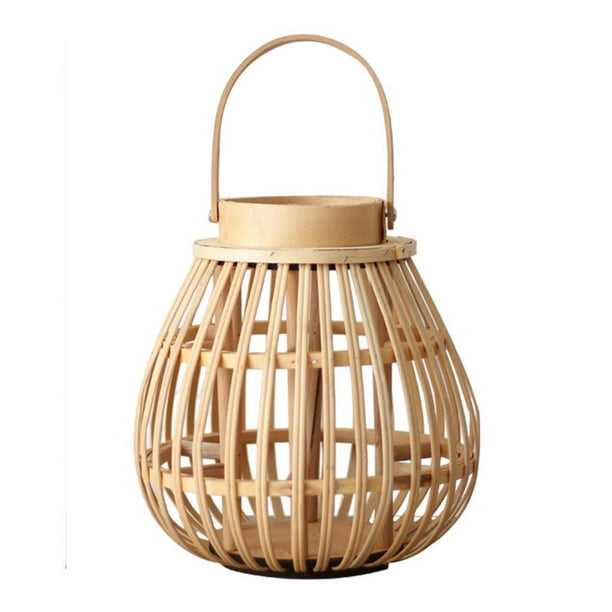Inteprter Bamboo Lantern Hand Woven Candlestick Candle Holder Ornament Balcony Iluminación y accesorios Beige S