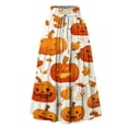 thumbnail image 3 of EANJE Halloween Womens Casual Elastic Waist Drawstring Midi Skirt Print Vacation Style A Line Flowy Skirt for Daily Wear Saffron S, 3 of 4