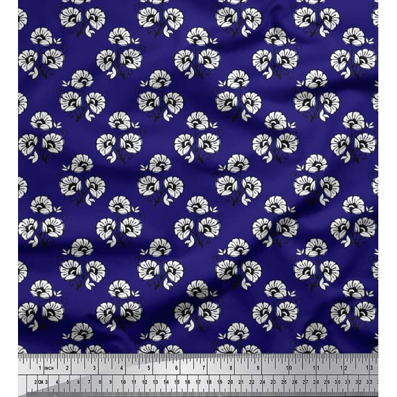 Soimoi Crepe Silk Fabric Leaves & Floral Block Printed Fabric 1 Yard 42 Inch Wide