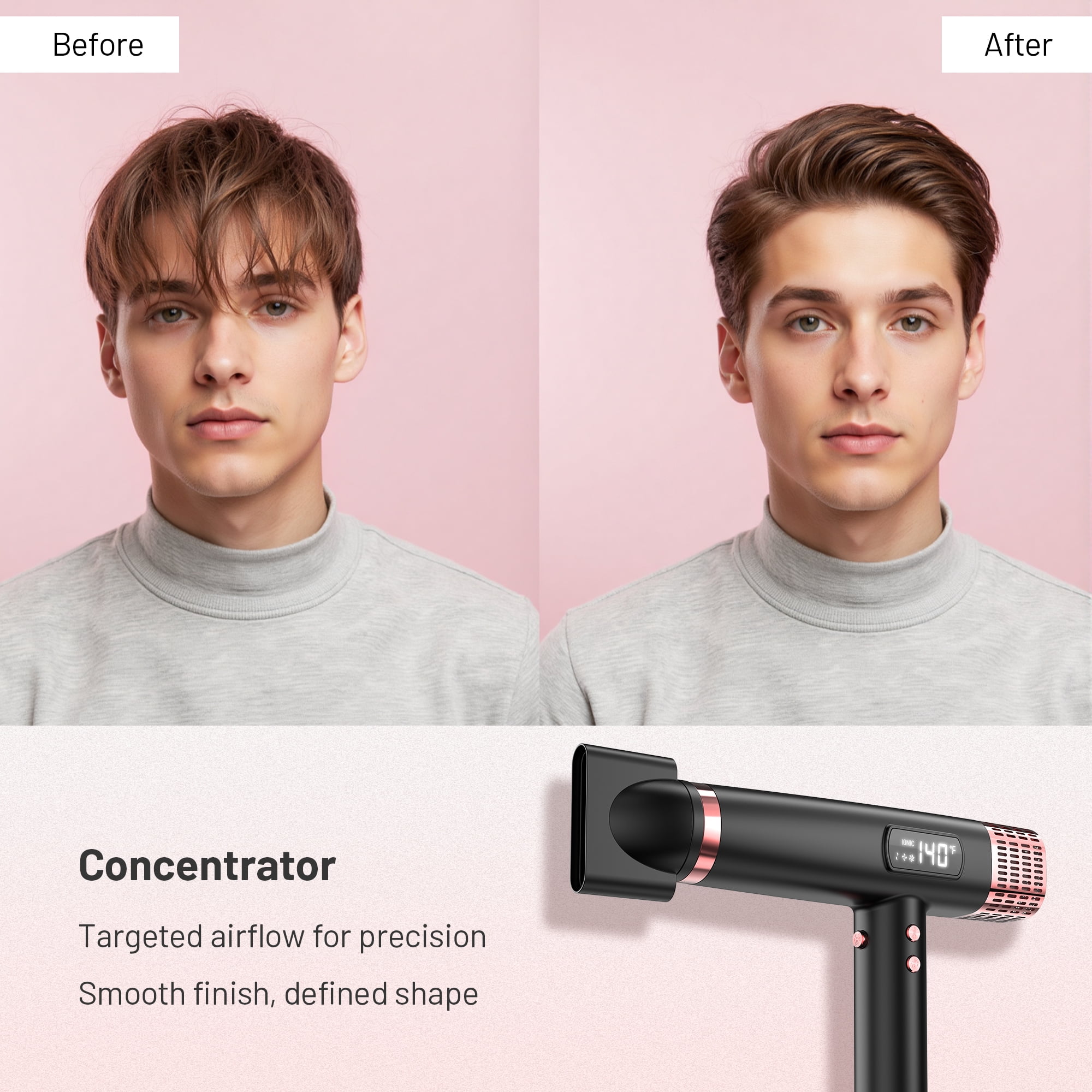 Dual Voltage Ionic Hair Dryer with Diffuser, High Speed Ionic Hair Dryer, Fast Drying, No Heat Damage, Instant Heat Blow Dryer with 3 Attachments, LCD Screen