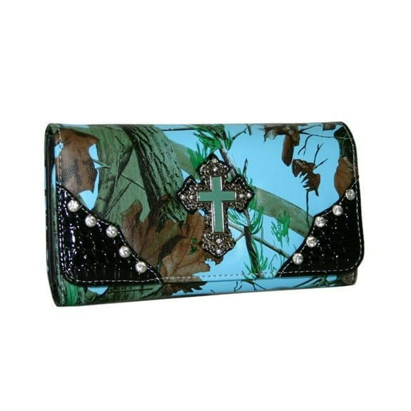 Ritz WC61-BLU-CAM 7.5 x 4.5 in. Western Camouflage Rhinestone Cross Wallet, Blue & Cam