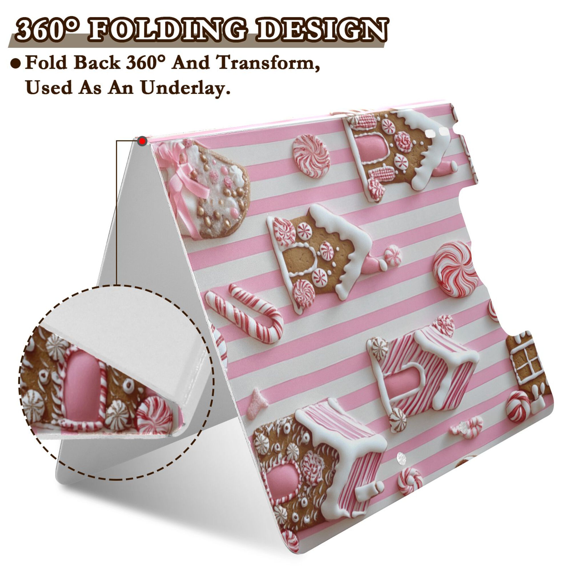 FORMRS A4 Clipboard Folder with Pen Holder Horizontal Foldable School Office Binder, Pink Gingerbread Houses