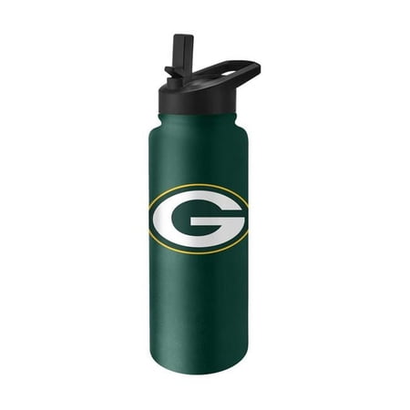 Logo Brands 612-S34QB-8 Green Bay Packers Quencher Logo Flip Top Water Bottle