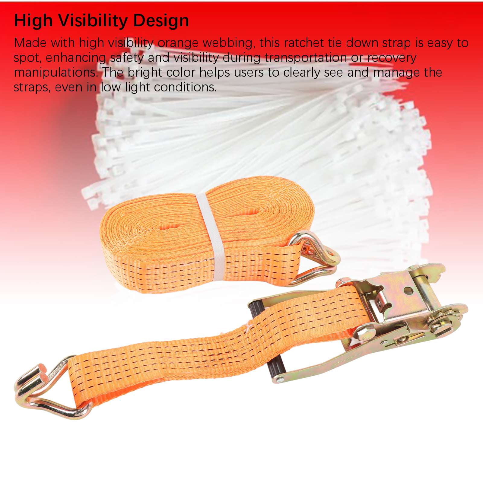 YAHHU 1 Set 2 Inch x 32.8 ft (10m) Heavy Duty Ratchet Tie Down Strap, Carbon Steel & Nylon, Orange Double J-Hook, 5511 lbs Working Load, 11023 lbs Breaking Load