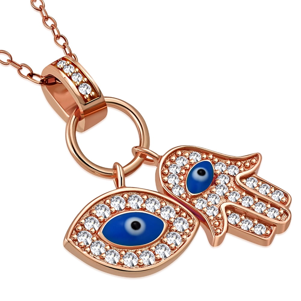Evil Eye Necklace 18k Gold Plated 925 Sterling Silver Turkish Evil Eye Good Luck Pendant Jewelry for Women AAA Blue Cubic Zirconia