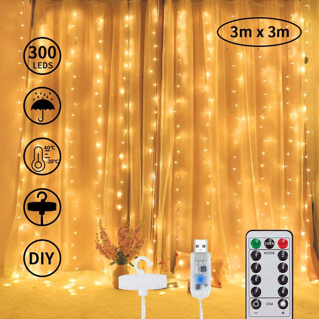 300LED USB Curtain Fairy Light Hanging String Lights Wedding Party Decor Lamp UK 