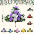 thumbnail image 3 of 2 Bouquets Cemetery Flowers For Grave Memorial 12 Heads Artificial Flowers Cemetery Day Grave Faux Chrysanthemum Arrangements Lasting And Non-Bleed Colors For Headstones Tombstone Decor(White&Purple), 3 of 5