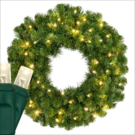 24" Red Sleigh Sequoia Fir Commercial-Grade Prelit Christmas Wreath with Warm White LED Lights