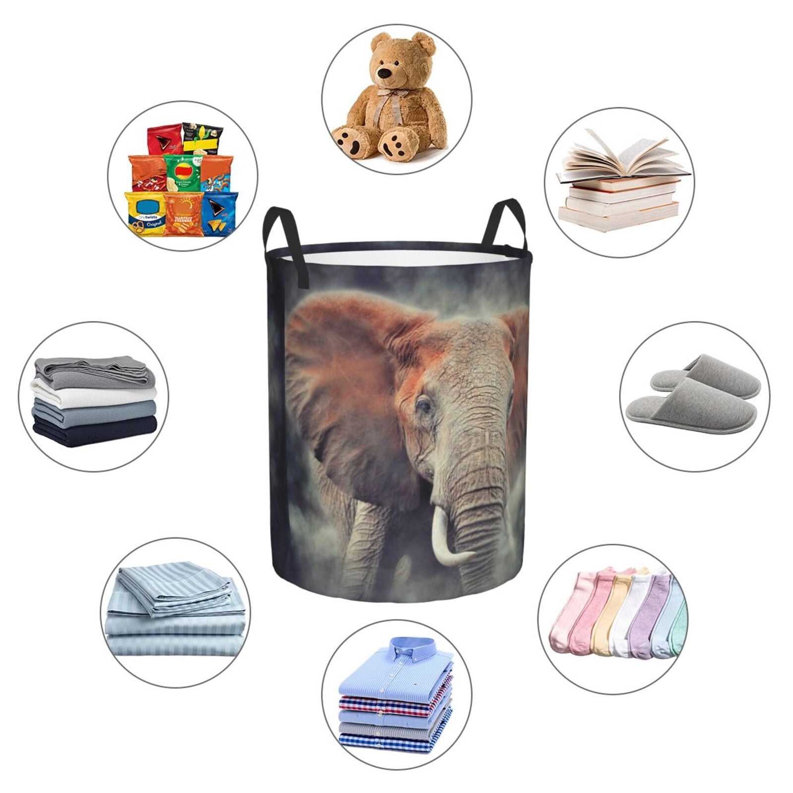 Large Laundry Basket with Handles - Elephant in Smoke Kids Baby Dirty Clothes Laundry Hamper for Bedroom Aesthetic