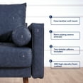 thumbnail image 6 of Vonanda Faux Leather Sofa Couch, Mid-Century 73 inch 3-Seater Sofa with 2 Bolster Pillows and Hand-Stitched Cushion for Living Room, Elegant Twilight Blue, 6 of 8