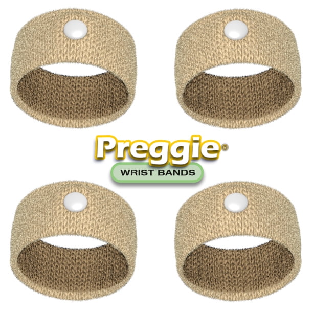 Preggie Wrist Bands Morning Sickness Relief, Acupressure Wristbands, 2 Pairs, Beige