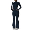 thumbnail image 2 of LNZGNM Two Piece Sets for Women Cozy Year Round Travel Vacation Outfits Fitted Zip Front Tops and Flare Hem Pants with Pockets Lounge Sets, (S), 2 of 8