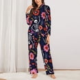 thumbnail image 2 of Honeii Dancing Skeletons Floral Garden print Women's Pajama Sets Long Sleeve Button Down Sleepwear Nightwear Soft Pjs Lounge Sets-Large, 2 of 7