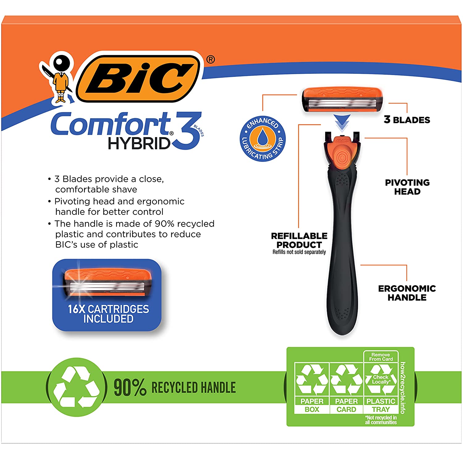 ($15 Value) BIC Holiday Gift Set, Comfort 3 Hybrid Disposable Razors for Men, 3 Blade, 1 Handle and 16 Cartridges - image 2 of 2