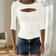 thumbnail image 1 of Camisas de vestir para mujer,Blusa de mujer de color liso, manga larga, cuello redondo, estilo jersey, camisa informal de poliéster, cómoda para uso diario, para casa y trabajo, sopatenor, 1 of 6