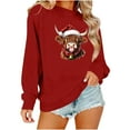 thumbnail image 2 of Ounisa Womens Valentines Sweatshirt Ox Graphic Print Pullover Casual Long Sleeve Valentine's Blouse Top, 2 of 6
