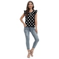 thumbnail image 6 of EFINNY Women's Elegant Polka Dots Print Ruffle Flutter Short Sleeve Casual Work Blouse Top, 6 of 6