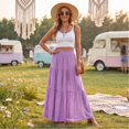 thumbnail image 6 of Boho Skirts for Women Elastic High Waist A Line Maxi Skirts Casual Summer Beach Vacation Flowy Pleated Skirts, L, 6 of 9