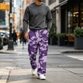 thumbnail image 5 of GrmtClth Mens Loose Fit Camo Cargo Trousers All Over Camo Print Multi Utility Pockets Drawstring Elastic Waist Street Casual Pants Purple XL, 5 of 8