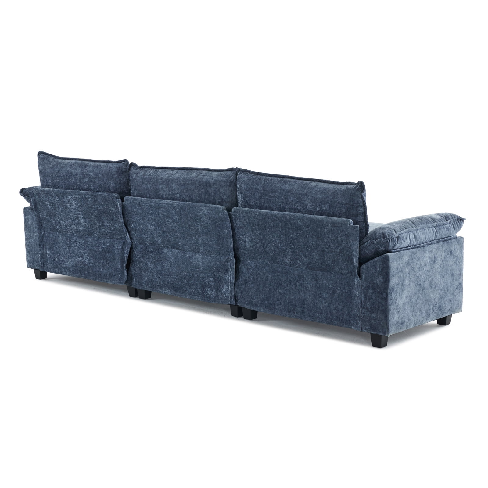 Ktaxon 120" W Sectional Sofa U Shaped Couch with Double Chaise Chenille Sleeper Set with 3 Oversized Seats Gray-Blue